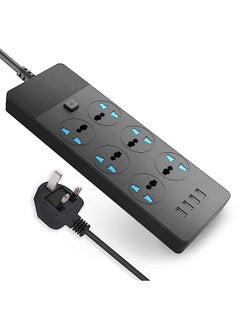 Power Strips Extension Lead Outlets, All in one Wall Plug Adapter with 4 (3.1A) USB Hub & 6 Gang Smart Electrical Sockets, Plug Cable Cord for Home Office