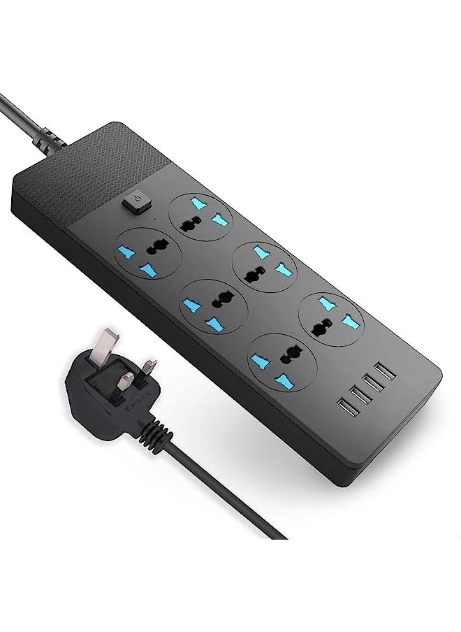 erorex - Power Strips Extension Lead Outlets, All in one Wall Plug Adapter with 4 (3.1A) USB Hub & 6 Gang Smart Electrical Sockets, Plug Cable Cord for Home Office - Image 1