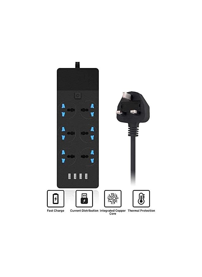 erorex - Power Strips Extension Lead Outlets, All in one Wall Plug Adapter with 4 (3.1A) USB Hub & 6 Gang Smart Electrical Sockets, Plug Cable Cord for Home Office - Image 1