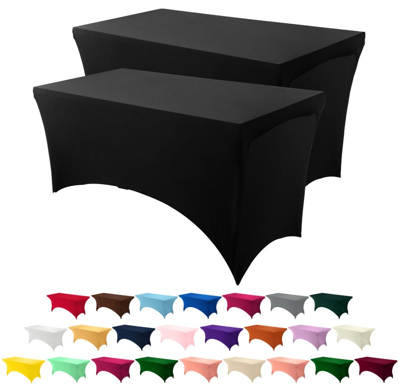 Utopia Kitchen 4ft Spandex Table Cloth Rectangle [2 Pack  Black] 200GSM Premium Stretch  Lycra  Washable and Wrinkle Resistant Table Cover Fitted for Event  Wedding  Banquet [48Lx30Wx30H Inch] - Image 1