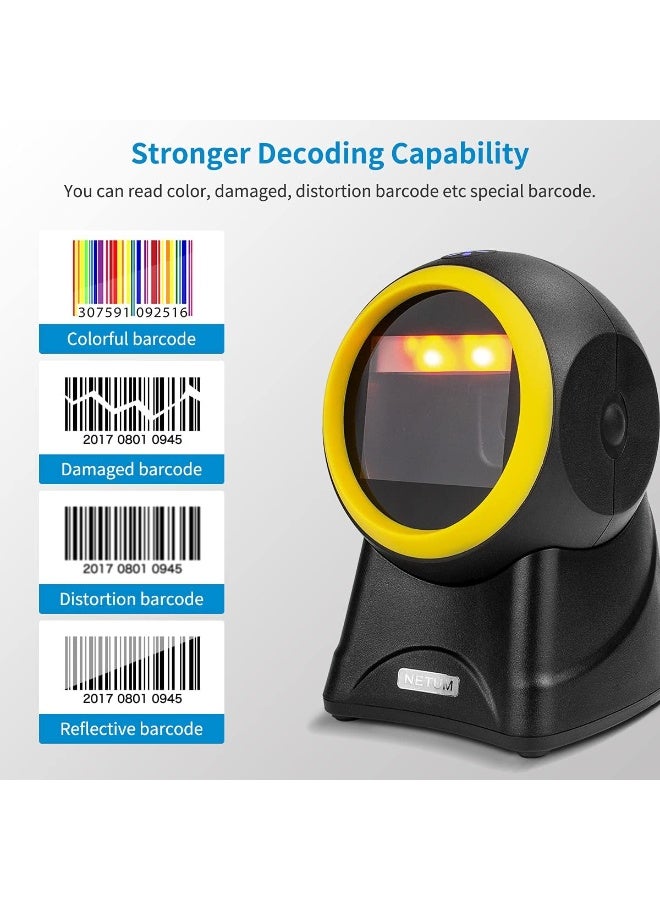 NETUM 1D 2D Desktop Barcode Scanner Omnidirectional Hands-Free QR Barcode Reader Capture Barcodes from Screen, Automatic Image Sensing for Supermarket Library Retail Store - Image 3