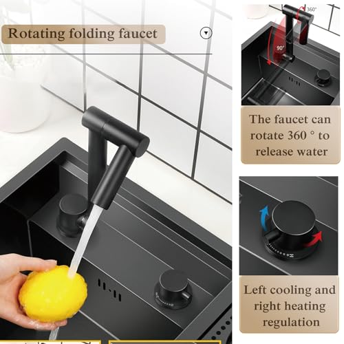 FVVJVV Topmount Bar Sink 21.6 x 17.7 Inch Stainless Steel Single Bowl Workstation Kitchen Sink with Press Cup Washer and Swivel Folding Faucet - Image 4