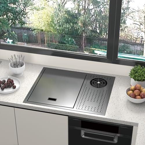 FVVJVV Topmount Bar Sink 21.6 x 17.7 Inch Stainless Steel Single Bowl Workstation Kitchen Sink with Press Cup Washer and Swivel Folding Faucet - Image 5