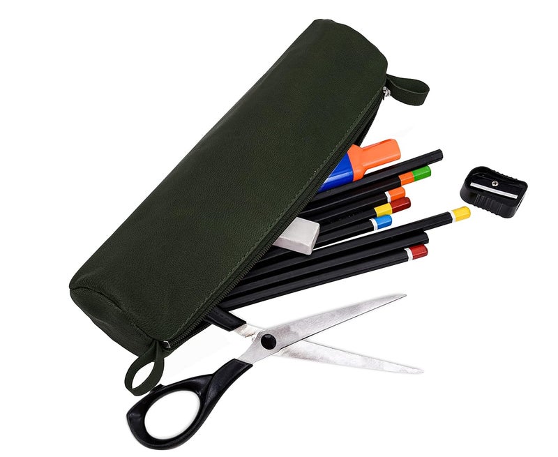 URBANFOREST Leather Toby Green Casual Pencil Pouch | Utility Pouch | Pencil Case | Makeup Toiletry Bag | Pencil Box For Boys - Image 3
