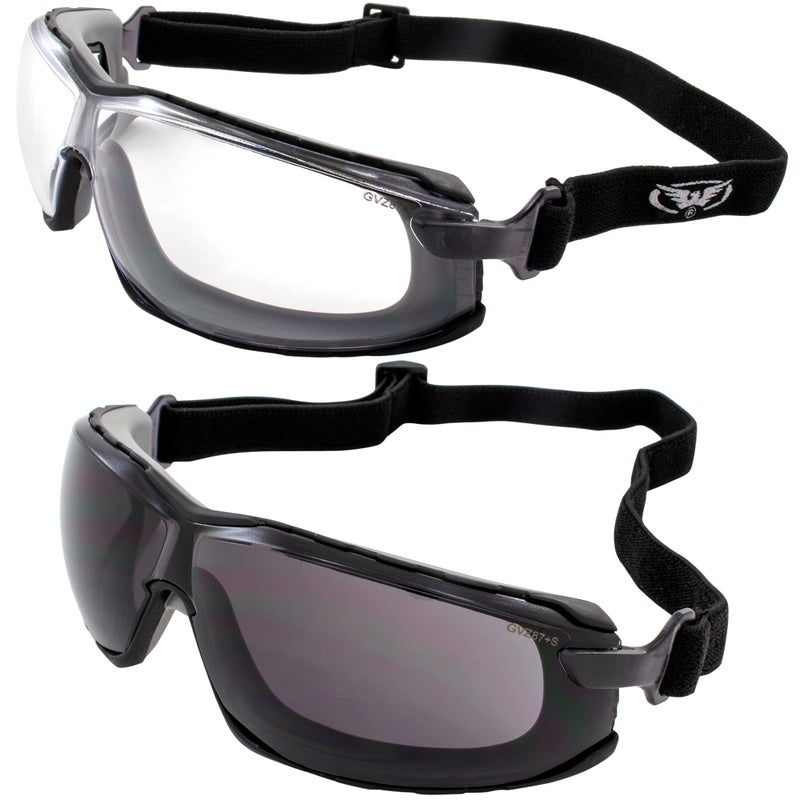 Global Vision Sunn Up Motorcycle  Safety Goggles ANSI Z871 ScratchResistant AntiFog 2 Pair Clear  Smoke Lenses