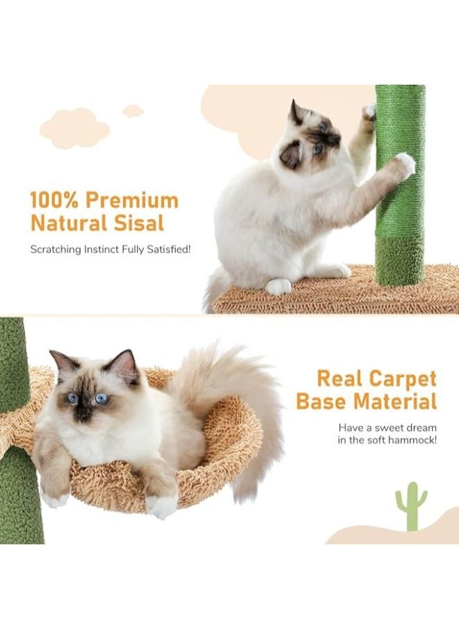 PAWZ Road Cactus Cat Tree Floor to Ceiling Cat Tower with Adjustable Height(241-273 cm), 5 Tiers Cat Climbing Activity Center with Cozy Hammock, Platforms and Dangling Balls for Indoor Cats