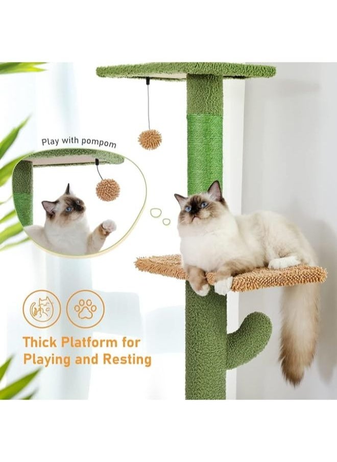 PAWZ Road Cactus Cat Tree Floor to Ceiling Cat Tower with Adjustable Height(241-273 cm), 5 Tiers Cat Climbing Activity Center with Cozy Hammock, Platforms and Dangling Balls for Indoor Cats