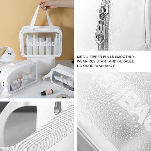 Wazdorf Cosmetic Pouch Bag – Large Waterproof Wash Bag with Handle, Translucent Cosmetic Organizer for Makeup, Brushes & Accessories – Unisex Storage Pouch for Travel & Bathroom Use (White-3 Pcs) - Image 5