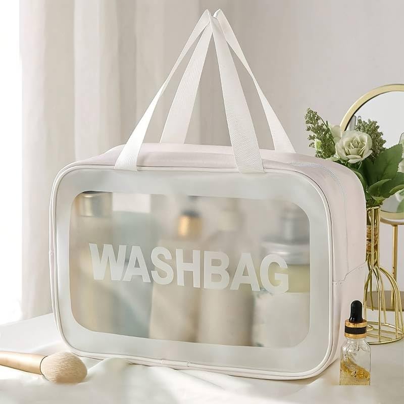 Wazdorf Cosmetic Pouch Bag – Large Waterproof Wash Bag with Handle, Translucent Cosmetic Organizer for Makeup, Brushes & Accessories – Unisex Storage Pouch for Travel & Bathroom Use (White-3 Pcs) - Image 3