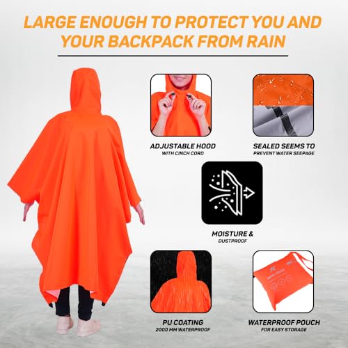 ROCKSPORT Unisex Outdoor Rain Poncho for Adult,Multi Use, Waterproof, Lightweight, Reusable & Packable, One Size Fits MostNeon Orange - Image 3