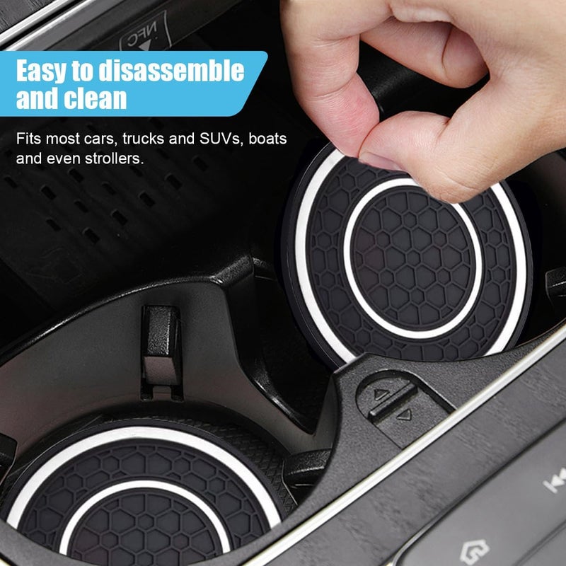 smilfuy قطعتان من مساند حامل الأكواب للسيارة، مقاس 2.75 بوصة، حصائر أكواب تلقائية مانعة للانزلاق ومقاومة للغبار، حشوة مسند حامل الأكواب في الكونسول، حصائر عازلة تلقائية، إكسسوارات داخلية عالمية لمعظم السيارات (أبيض) - Image 4