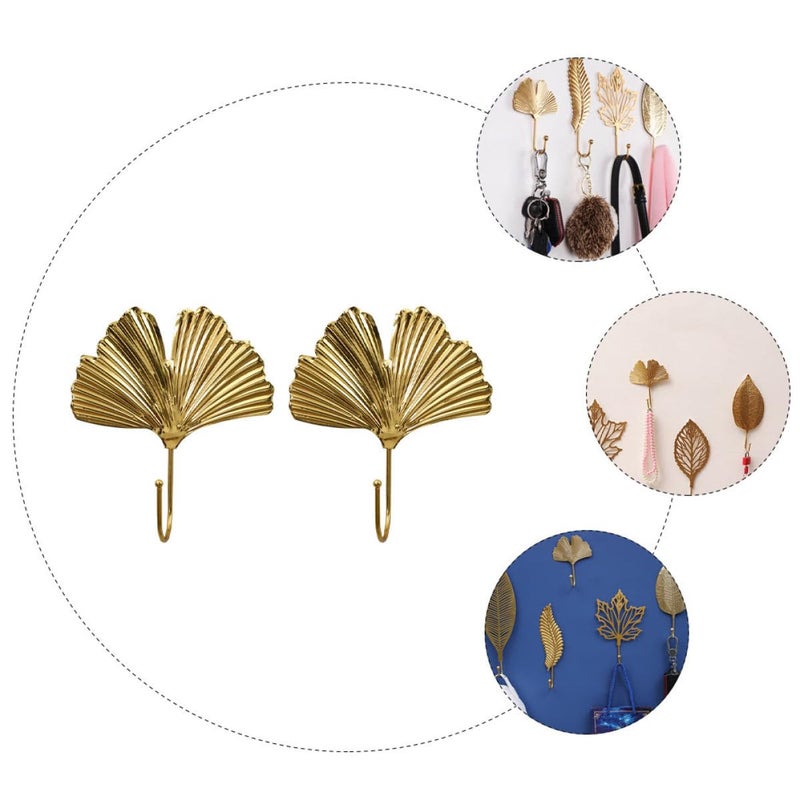 Nordic Wall Mounted Coat Hooks Set Of 2 Iron Ginkgo Leaf Design For Home Entrance Storage - Image 4