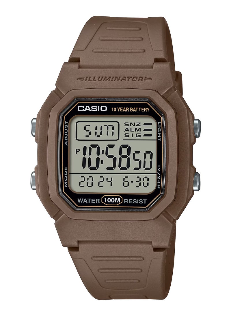 CASIO ساعة رقمية برباط بني من الراتنج للرجال والنساء W-800H-5AV