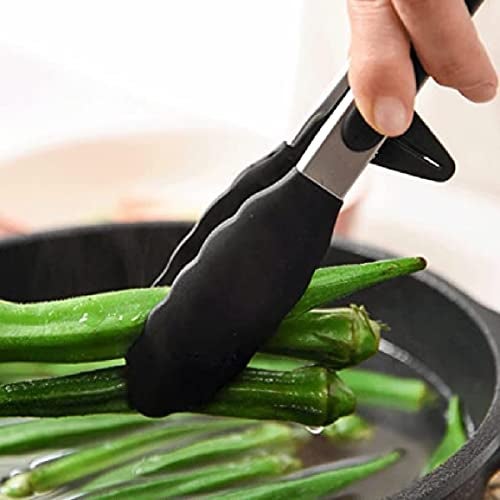 TOMATUS 3-Piece Kitchen Cooking Utensil Tong Set with Stainless Steel Handle – Heat Resistant Nylon Spatula, Slotted Turner & Pasta Server – Non-Stick Friendly Cooking Tools for Home Kitchen (Black) - Image 2