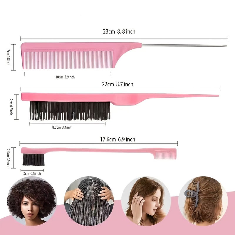 Black 3 Row Comb 4 Piece Set Professional Split End Hair Comb Anti Static Bamboo Plastic Handle For Unraveling Smoothing Thick Fine Hair Daily Styling Wig Care - Image 2