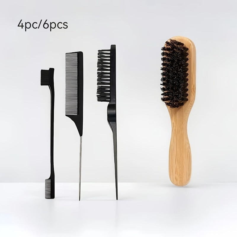 Black 3 Row Comb 4 Piece Set Professional Split End Hair Comb Anti Static Bamboo Plastic Handle For Unraveling Smoothing Thick Fine Hair Daily Styling Wig Care - Image 1