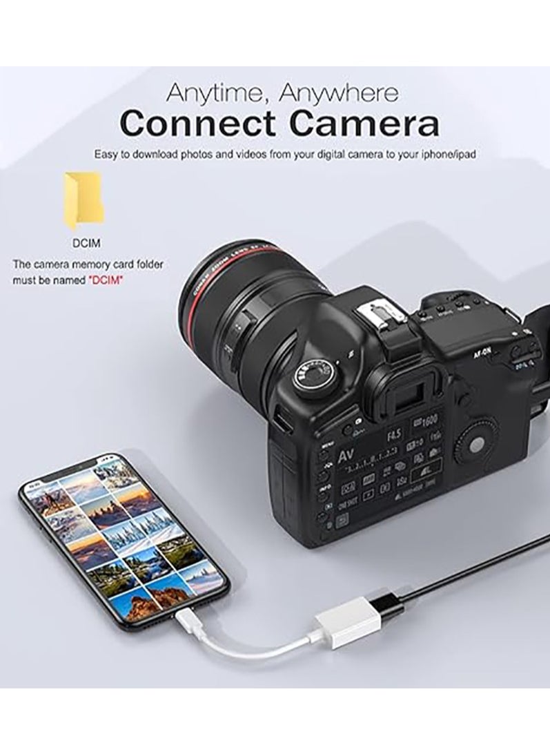 Generic - Lightning to USB Camera Adapter, USB 3.0 OTG Cable for iPhone 15 14 13 12 11 X XS XR 8 Plus, iPad to USB Flash Drive, Card Reader, MIDI, Keyboard, Mouse, Piano, Hubs, Plug & Play - Image 1