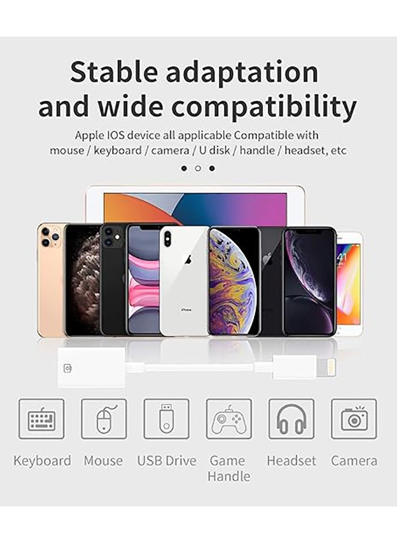 Generic - Lightning to USB Camera Adapter, USB 3.0 OTG Cable for iPhone 15 14 13 12 11 X XS XR 8 Plus, iPad to USB Flash Drive, Card Reader, MIDI, Keyboard, Mouse, Piano, Hubs, Plug & Play - Image 1