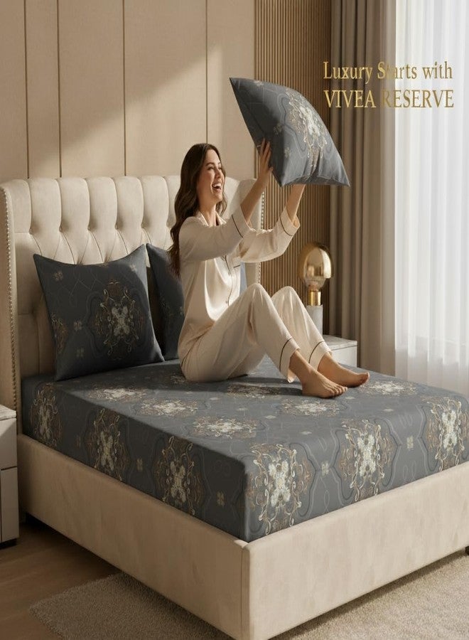 VIVEA RESERVE 400 TC Cotton Feel Glace Cotton Fully Elastic Fitted Bedsheet Queen Size Double Bed with 2 Pillow Covers (60" × 78" inches, Perth) - Image 2