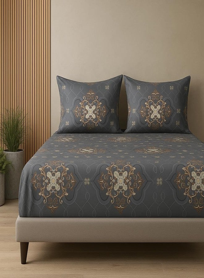 VIVEA RESERVE 400 TC Cotton Feel Glace Cotton Fully Elastic Fitted Bedsheet Queen Size Double Bed with 2 Pillow Covers (60" × 78" inches, Perth) - Image 1