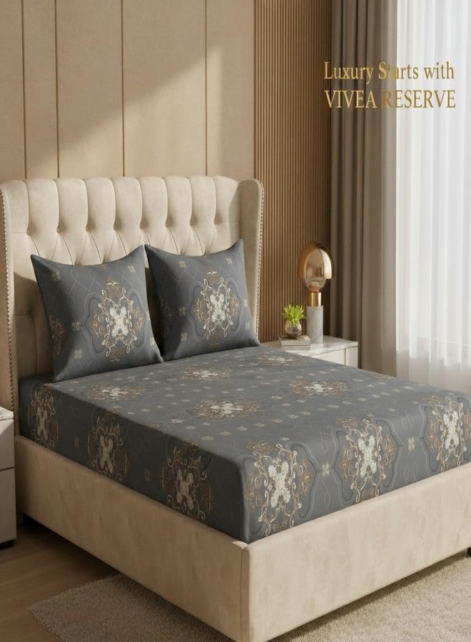VIVEA RESERVE 400 TC Cotton Feel Glace Cotton Fully Elastic Fitted Bedsheet Queen Size Double Bed with 2 Pillow Covers (60" × 78" inches, Perth) - Image 4