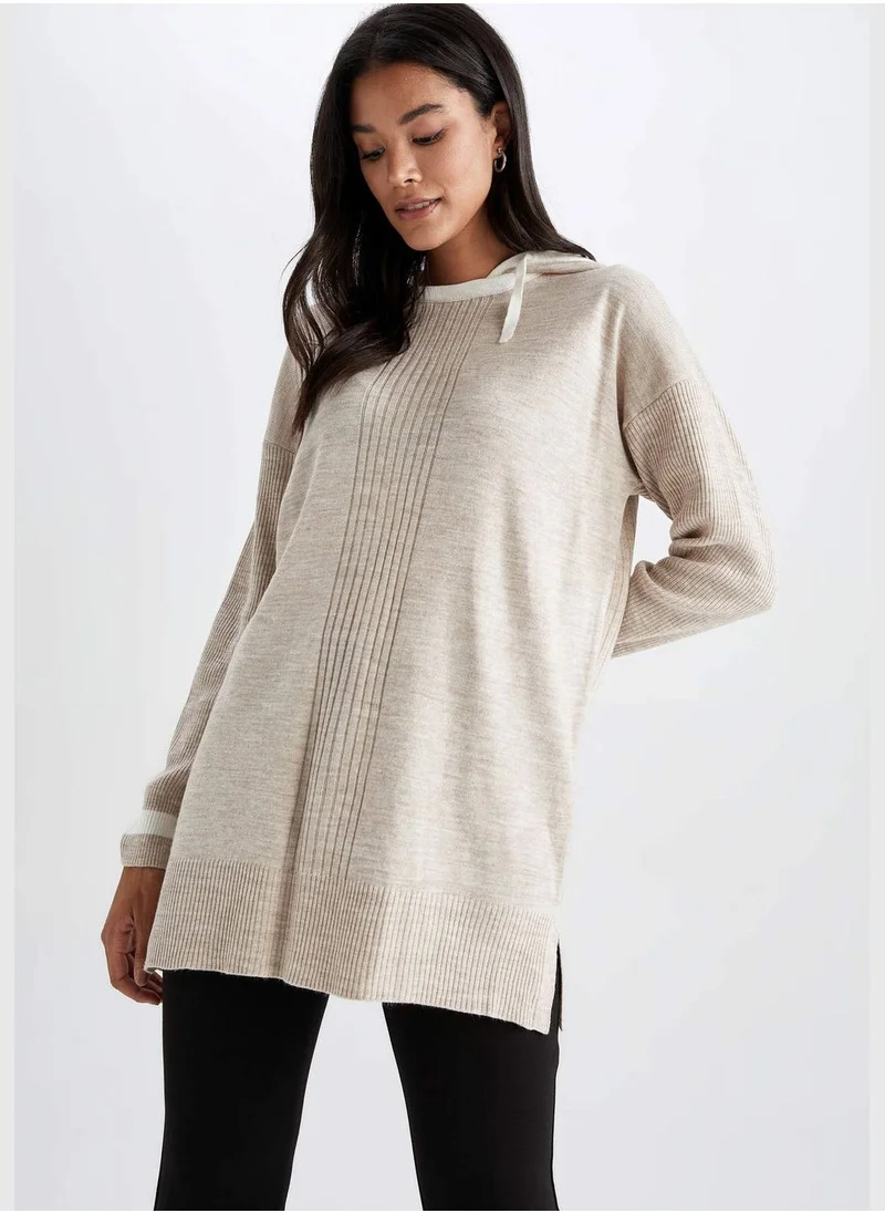 DeFacto Woman Hooded Long Sleeve Tricot Tunic