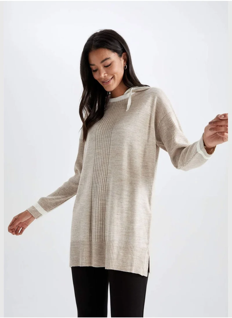 DeFacto Woman Hooded Long Sleeve Tricot Tunic