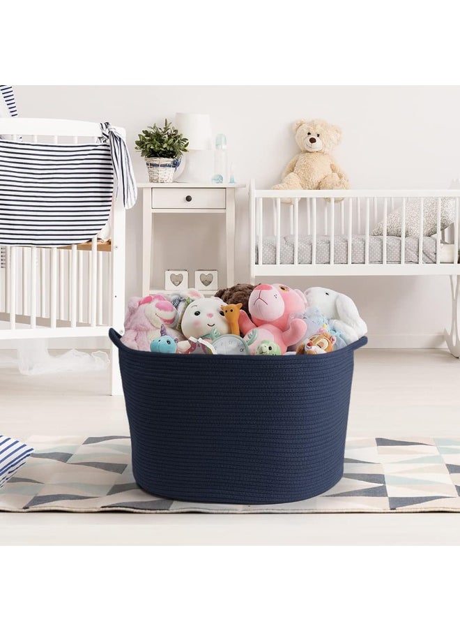 Maliton Maliton Extra Large Blanket Basket, Cotton Rope Basket for Toys, Woven Laundry Basket with Handles, Decorative Storage Basket Bin for Living Room, Bedroom, Kids Room, Bathroom, 20 x 20 x 13, Blue  - Image 5