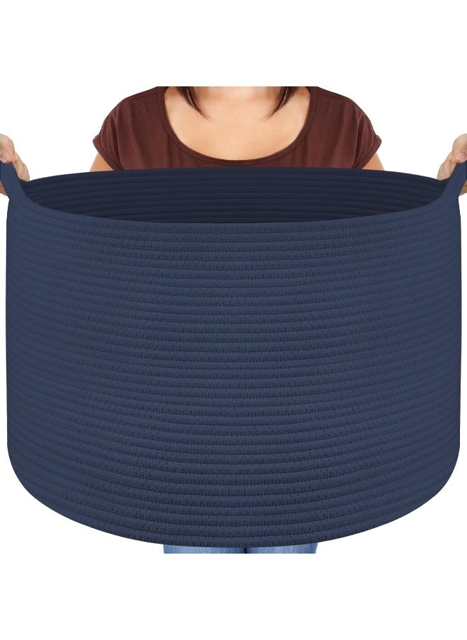 Maliton Maliton Extra Large Blanket Basket, Cotton Rope Basket for Toys, Woven Laundry Basket with Handles, Decorative Storage Basket Bin for Living Room, Bedroom, Kids Room, Bathroom, 20 x 20 x 13, Blue  - Image 1