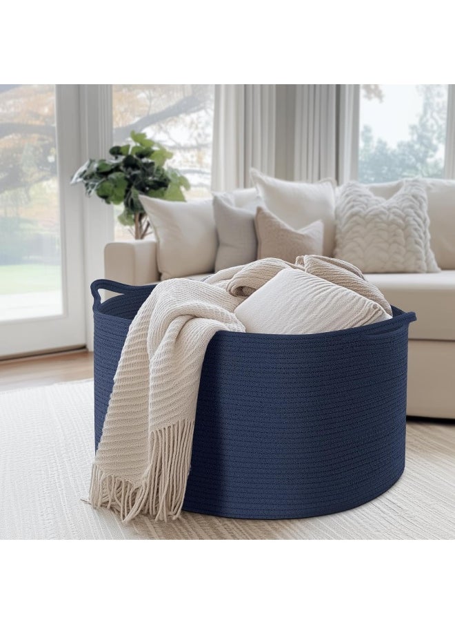 Maliton Maliton Extra Large Blanket Basket, Cotton Rope Basket for Toys, Woven Laundry Basket with Handles, Decorative Storage Basket Bin for Living Room, Bedroom, Kids Room, Bathroom, 20 x 20 x 13, Blue  - Image 2