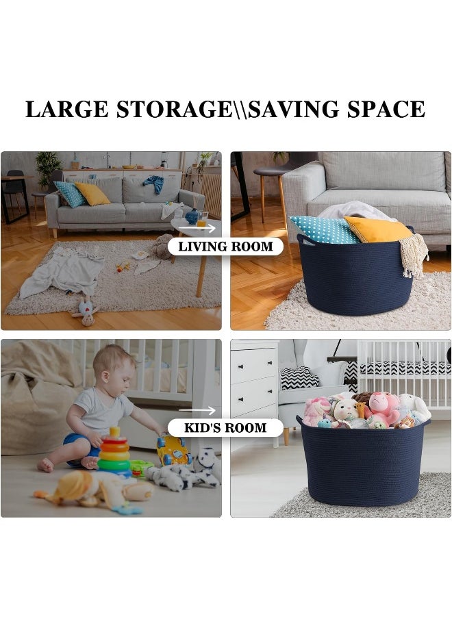 Maliton Maliton Extra Large Blanket Basket, Cotton Rope Basket for Toys, Woven Laundry Basket with Handles, Decorative Storage Basket Bin for Living Room, Bedroom, Kids Room, Bathroom, 20 x 20 x 13, Blue  - Image 4
