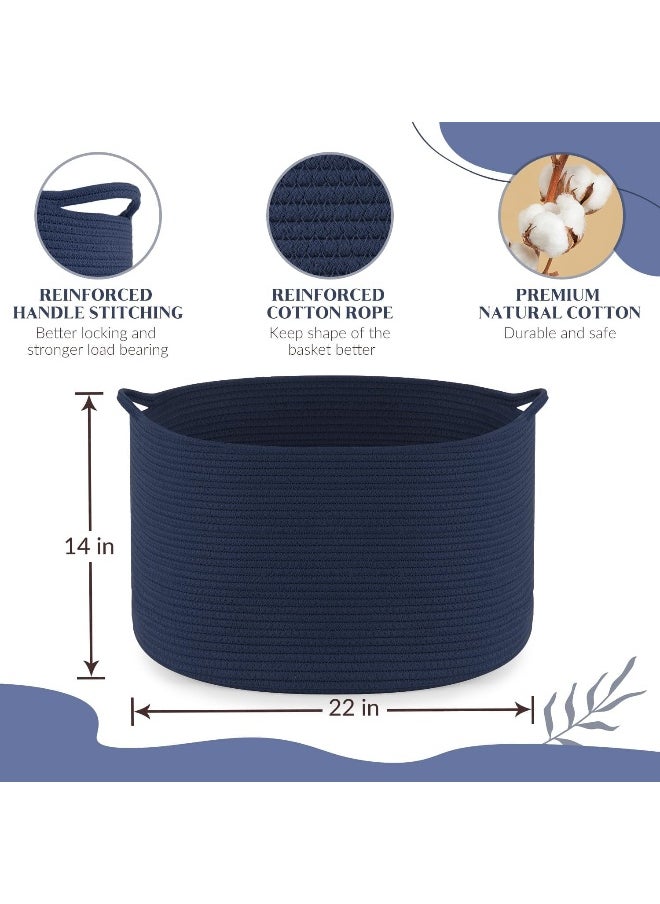 Maliton Maliton Extra Large Blanket Basket, Cotton Rope Basket for Toys, Woven Laundry Basket with Handles, Decorative Storage Basket Bin for Living Room, Bedroom, Kids Room, Bathroom, 20 x 20 x 13, Blue  - Image 3