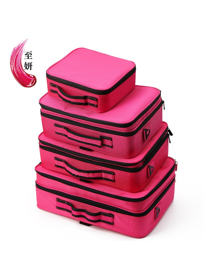 Generic INS Style Large Capacity Partition Cosmetic Case Makeup Artist Beauty Salon Portable Shoulder Makeup Bag Backpack For Women-Color:Small Small Size Double-layer Partition Rose Red-Size:5-inch - Image 1