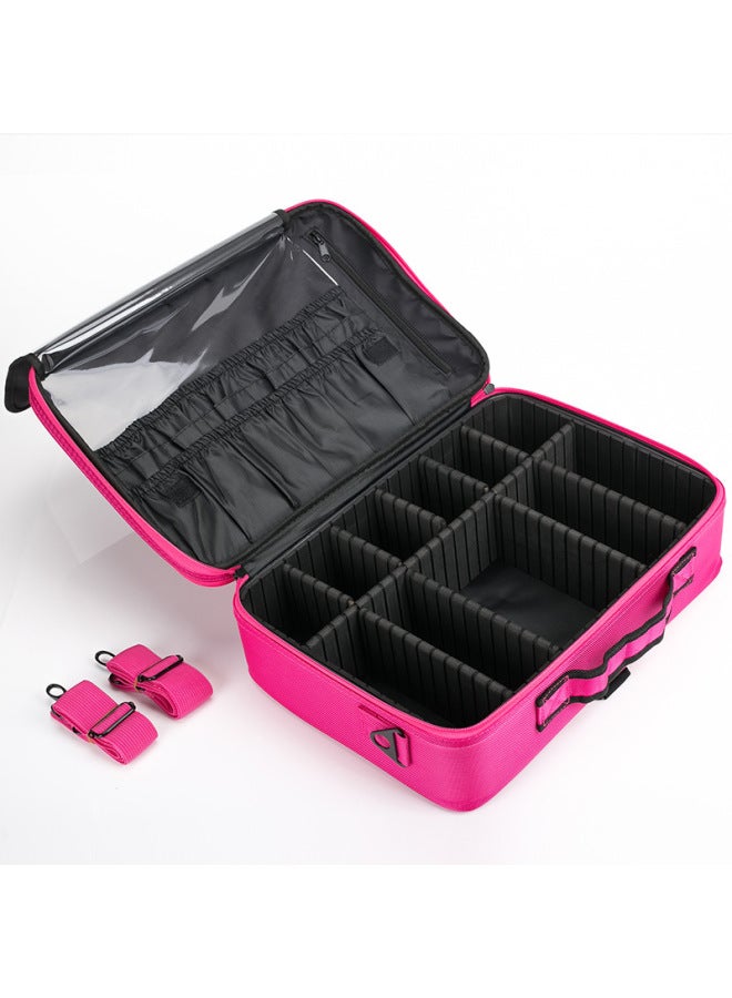 Generic INS Style Large Capacity Partition Cosmetic Case Makeup Artist Beauty Salon Portable Shoulder Makeup Bag Backpack For Women-Color:Small Small Size Double-layer Partition Rose Red-Size:5-inch - Image 5
