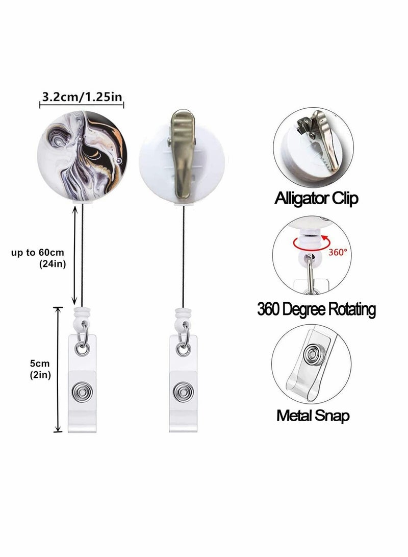 KASTWAVE Marble Badge Clip, Badge Holder Retractable Id Card Badge Holder With Alligator Clip, Name Nurse Decorative Badge Reel Clip On Card Holders 4 Pack Art Marble - Image 2