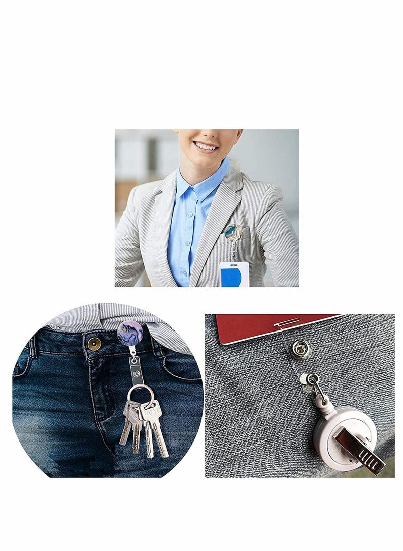 KASTWAVE Marble Badge Clip, Badge Holder Retractable Id Card Badge Holder With Alligator Clip, Name Nurse Decorative Badge Reel Clip On Card Holders 4 Pack Art Marble - Image 5