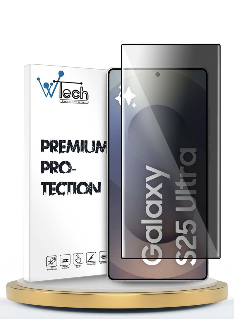 Wtech Samsung Galaxy S25 Ultra 2025 Premium Edge-Pro Series Privacy Full Glue Full Cover Tempered Glass Screen Protector - Clear/Black - Image 1