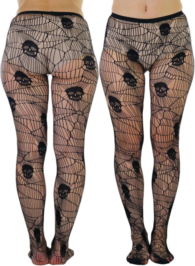 جوارب نسائية من ToBeInStyle بنمط جمجمة شبكية متعددة الخيوط - أسود - مقاس واحد - Image 1