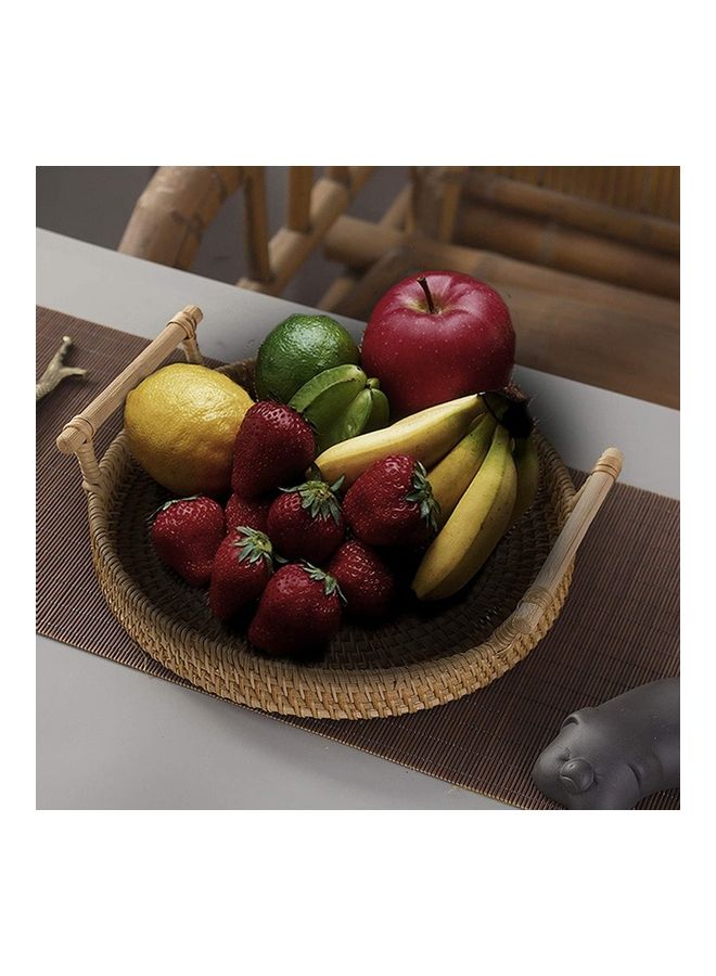 Loquat Round Woven Serving Tray with Handles Brown 21.5 x 6cm - Image 2