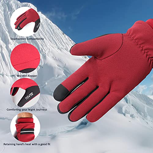 HIVER Mens Waterproof Gloves Winter Gloves Touch Screen Glove Anti-Slip Waterproof Texting Gloves for Cold Weather Trekking (X-Large, Maroon) - Image 5