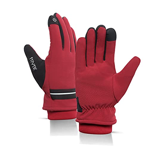 HIVER Mens Waterproof Gloves Winter Gloves Touch Screen Glove Anti-Slip Waterproof Texting Gloves for Cold Weather Trekking (X-Large, Maroon) - Image 1