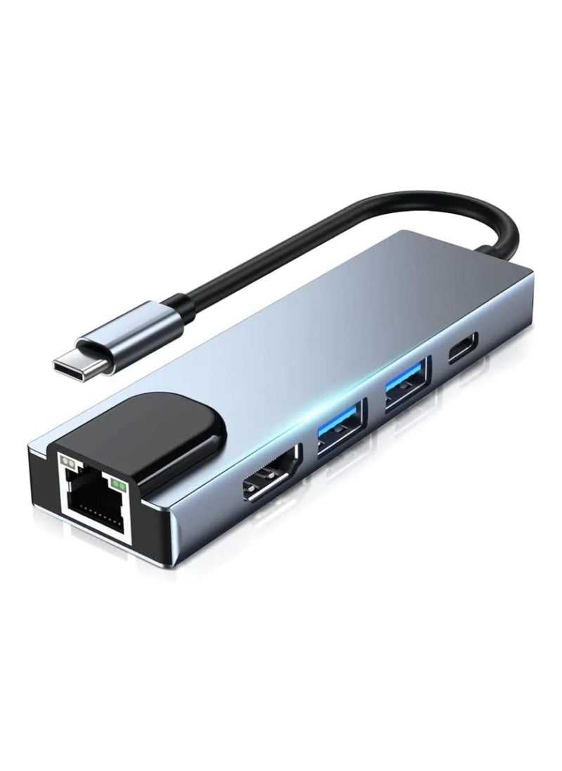 ماركة غير محددة قاعدة USB-C متعددة 8 في 1 – منفذ HDMI 4K، شبكة LAN، شحن سريع، قارئ كروت – متوافقة مع ماك بوك وديل وسويتش  - Image 1