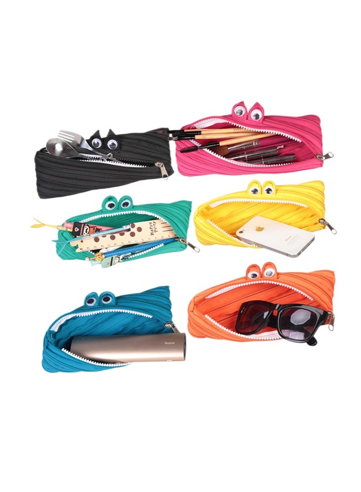 Monster Zipper Pen Case-Multifunction Cute Big-Eyed Monster Pencil Case, Fashionable and Unique Wallet, Practical  Student Stationery Suitable for Men and Women (Blue) - Image 3