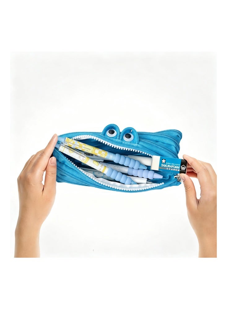 Monster Zipper Pen Case-Multifunction Cute Big-Eyed Monster Pencil Case, Fashionable and Unique Wallet, Practical  Student Stationery Suitable for Men and Women (Blue) - Image 4