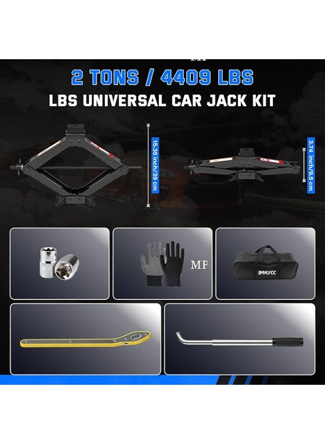 كوريك سيارة (رافعة) قوي 2 طن (2000 كجم) - طقم طوارئ متكامل مع مفتاح عجل - عملي وسهل الاستخدام لجميع أنواع السيارات والدفع الرباعي - Image 1