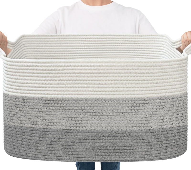 Goodpick Storage Basket 216 x 149 x 118 Blanket Basket for Living Room Large Woven Baskets for Storage Toy Organizer Rectangle Rope Baskets for Organizing Gray