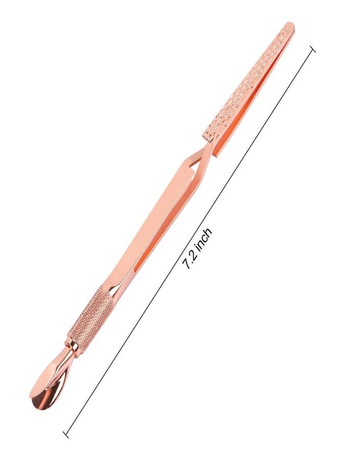 JOLLYSTYLE 2PCS Rose Gold Stainless Steel Nail Art Tools Pinching Cuticle Pusher - Multifunction False Nail Shaping Tweezers Manicure Tool - Image 2
