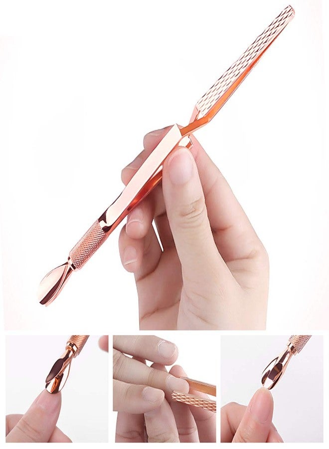 JOLLYSTYLE 2PCS Rose Gold Stainless Steel Nail Art Tools Pinching Cuticle Pusher - Multifunction False Nail Shaping Tweezers Manicure Tool - Image 5
