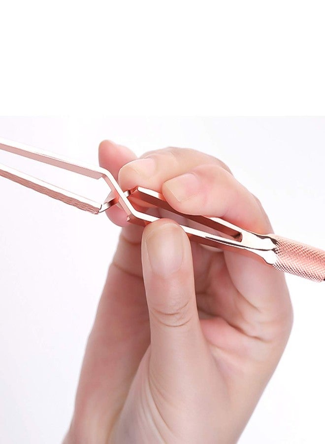 JOLLYSTYLE 2PCS Rose Gold Stainless Steel Nail Art Tools Pinching Cuticle Pusher - Multifunction False Nail Shaping Tweezers Manicure Tool - Image 4