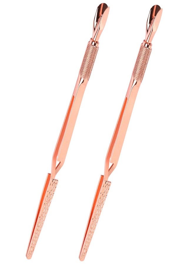 JOLLYSTYLE 2PCS Rose Gold Stainless Steel Nail Art Tools Pinching Cuticle Pusher - Multifunction False Nail Shaping Tweezers Manicure Tool - Image 1